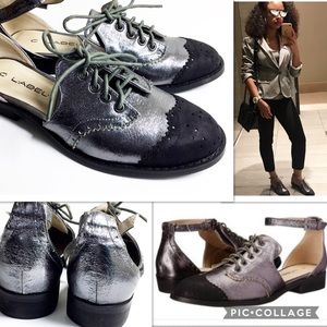 C.Label Metallic Pewter Cut Out Oxfords